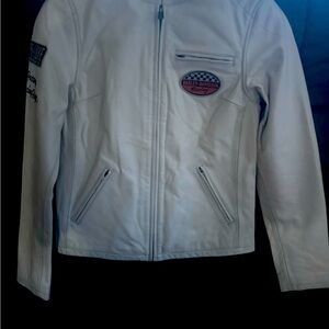 Harley Davidson 120TH ANNIVERSARY Cafe Racer leather Jacket Women's White NWT
